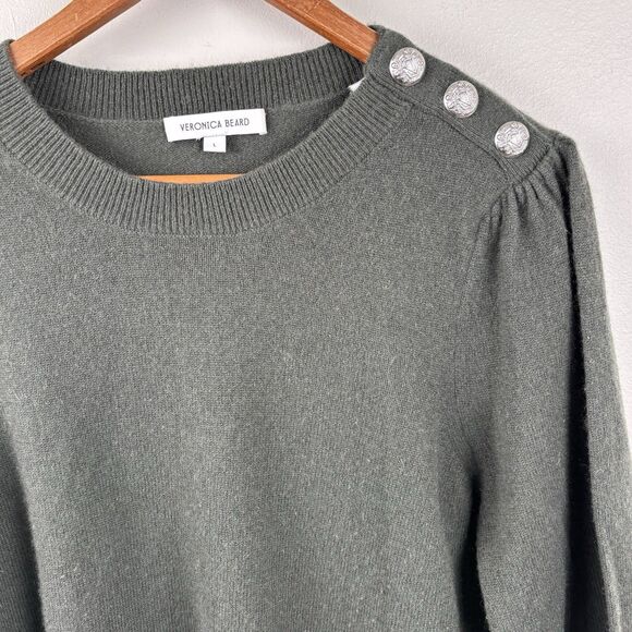 VERONICA BEARD Charcoal Green Cashmere Pullover Sweater Size Large Button Accent - Picture 4 of 11